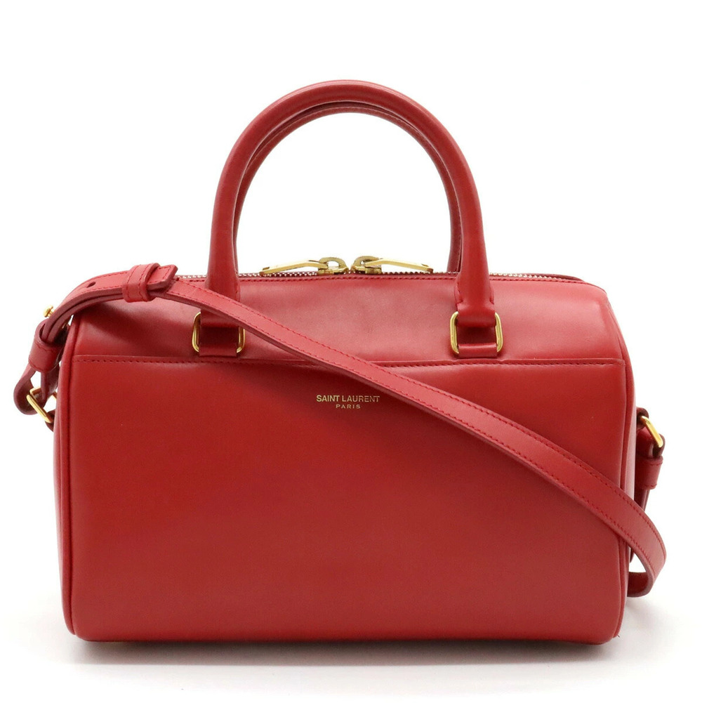 SAINT LAURENT PARIS YSL Yves Saint Baby Duffle Handbag Shoulder Leather Red